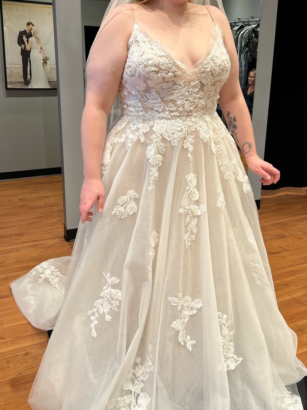 Abella Ivory and Champagne Lace Appliqué A-Line Gown